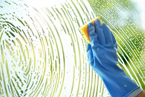 Curtain cleaning in a bright living room with fresh window treatments