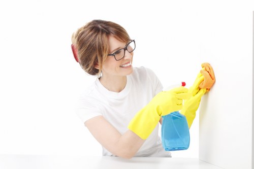 Steam carpet cleaning equipment on hallway carpet
